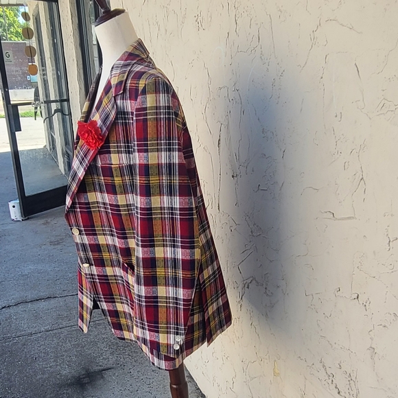 Oversized Plaid Notched Lapel Two Button Blazer - Picture 3 of 6